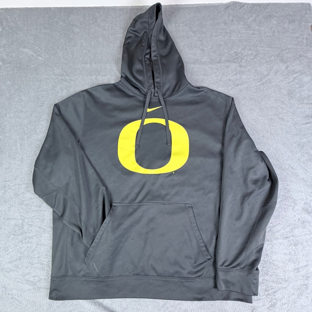 Nike Oregon Ducks Therma-FIT Hoodie Men XXL Gray Yellow Pullover 29683X-OD6 NCAA